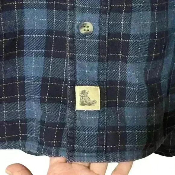 Timberland Flannel Men’s Large Blue Plaid Cotton Blend Long Sleeve Button Down - Picture 6 of 8